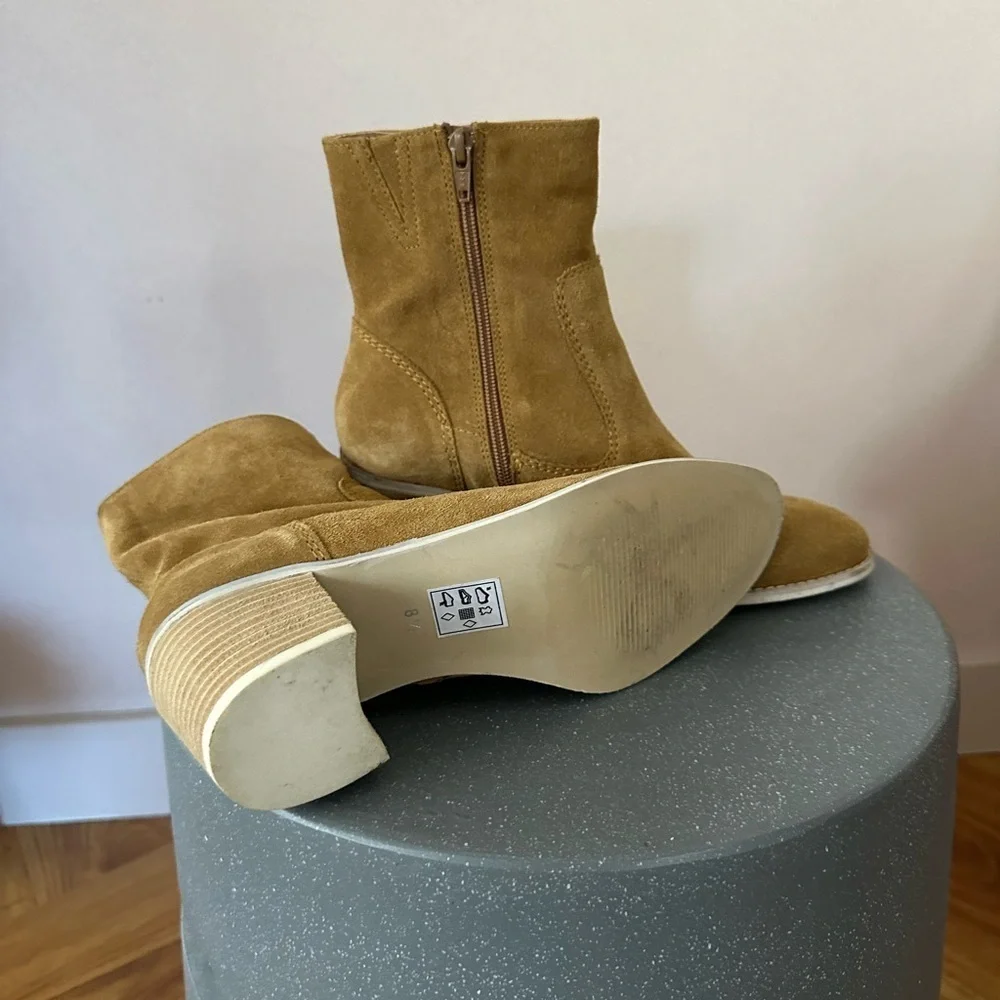 Crevo Tan Ankle Booties Suede Minimalist Design